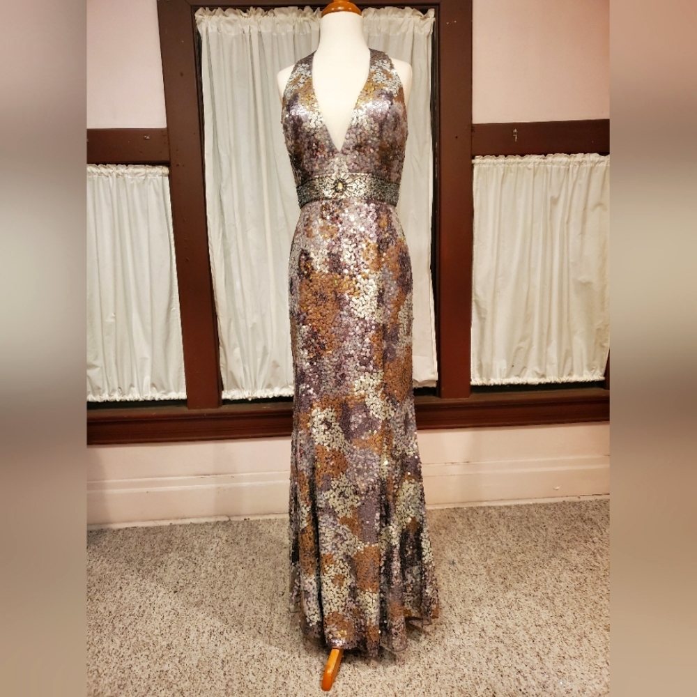 Charcoal/Multi Color Sequin Gown Nwot - image 1